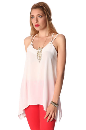 Q2 White long line cami top with ring detail