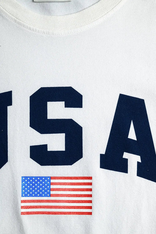 White loose long t-shirt with USA logo - One Size / White - Tops