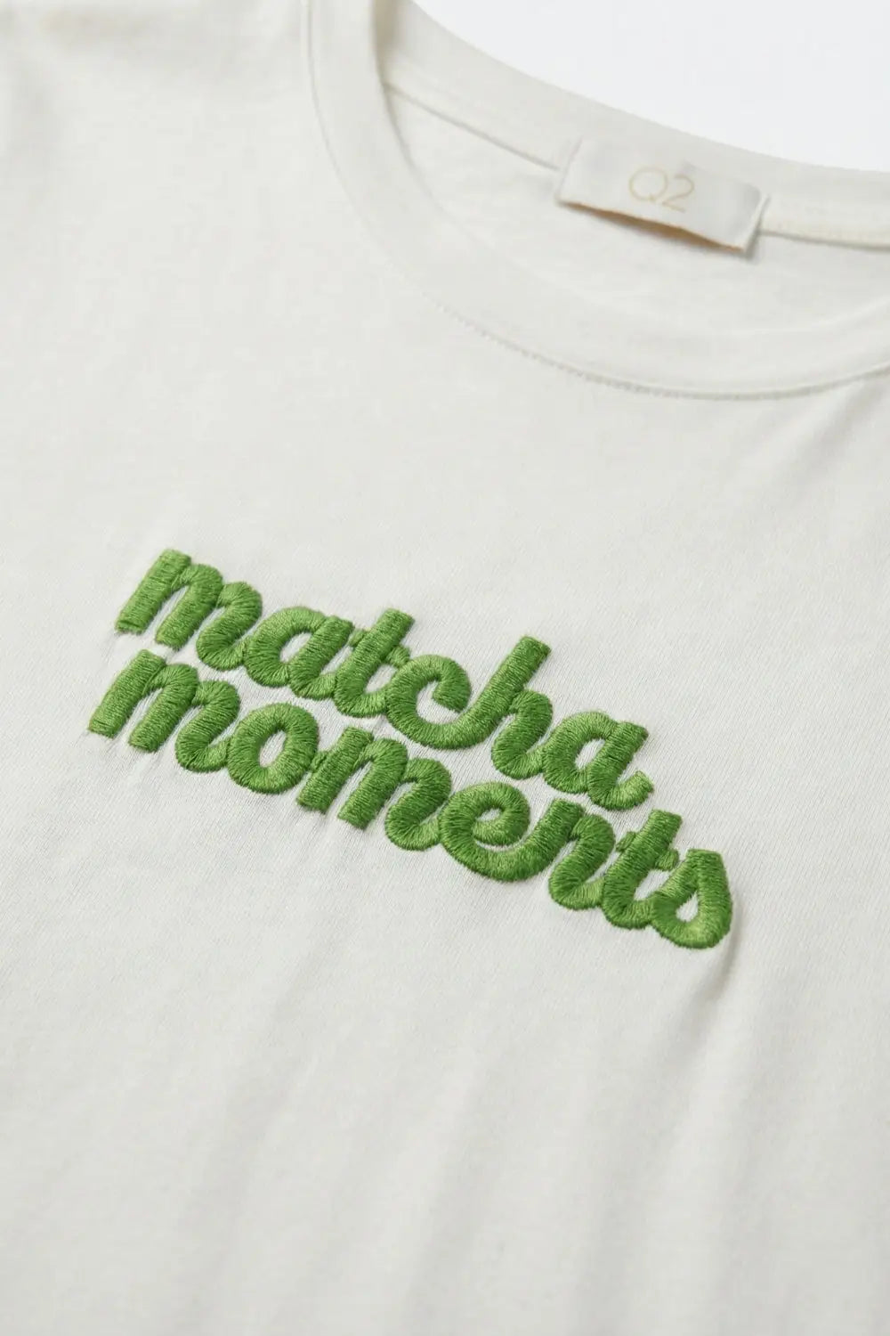 White Matcha Moments Embroidered Tee in Green - One Size / White - Tops
