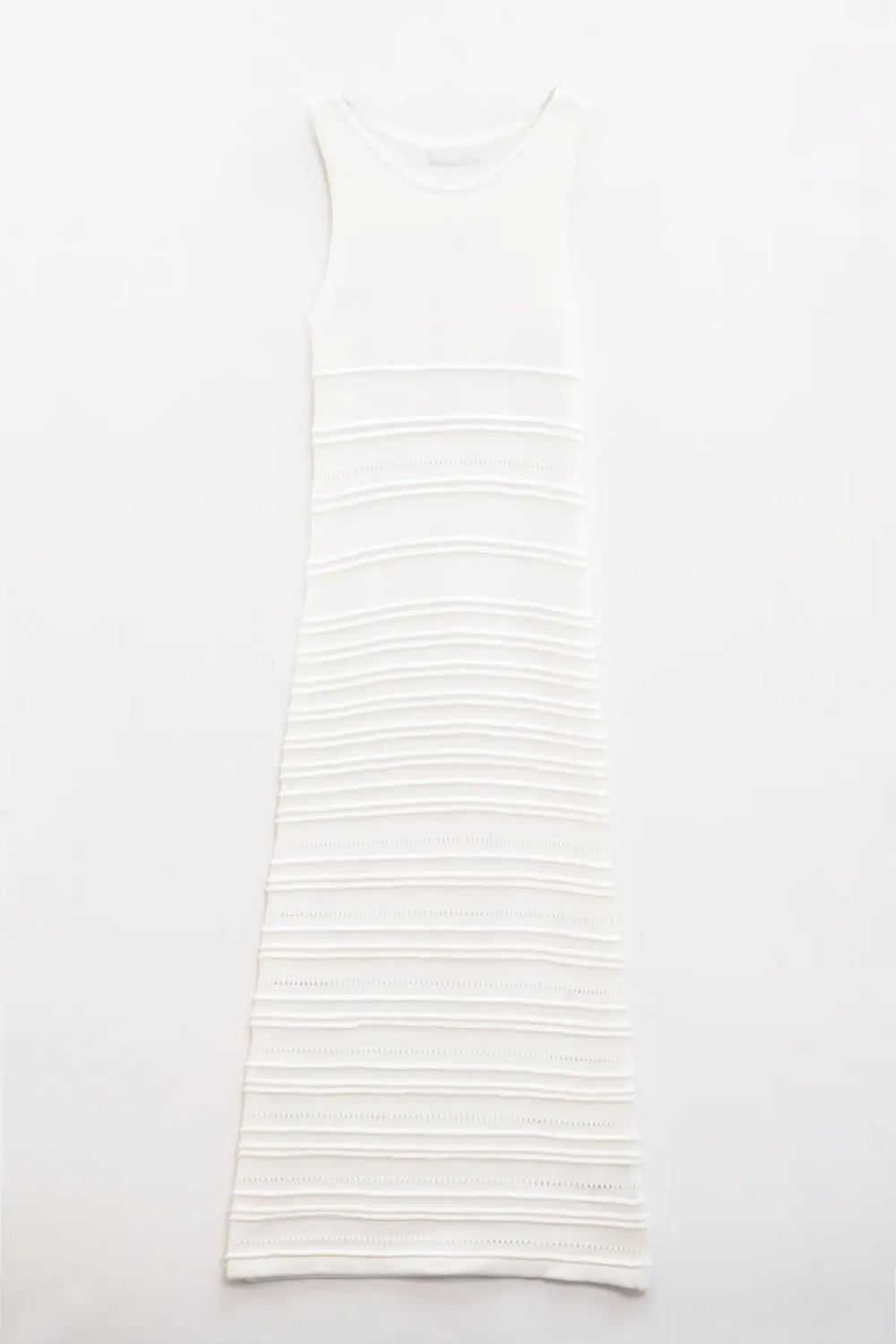 White Maxi Crochet Sleeveless Knitted Dress - One Size / Beige - Dresses