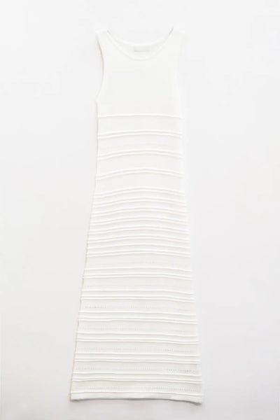 Q2 White Maxi Crochet Sleeveless Knitted Dress