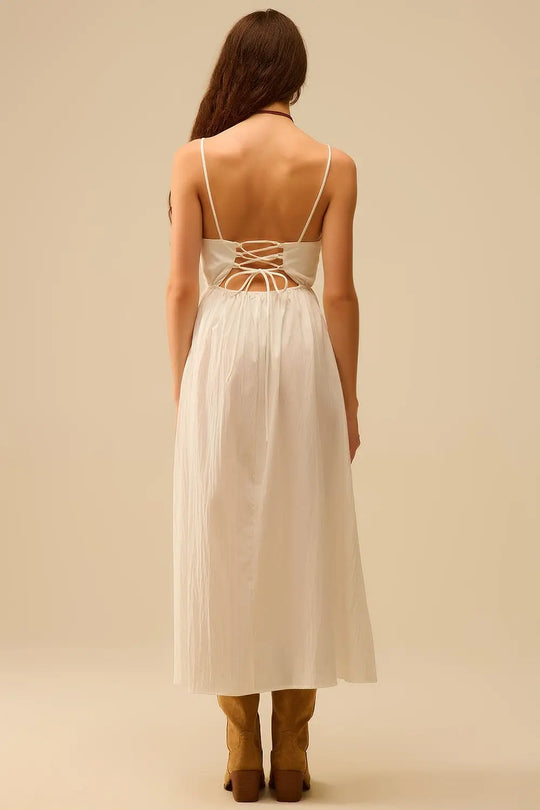 White maxi dress with embroidered palms - Dresses