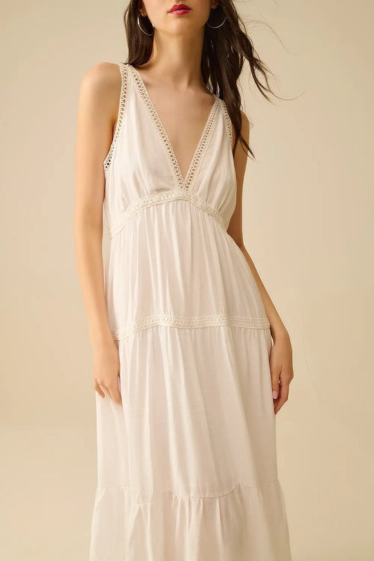 White Maxi Dress With Lace Details and boho style - Dresses