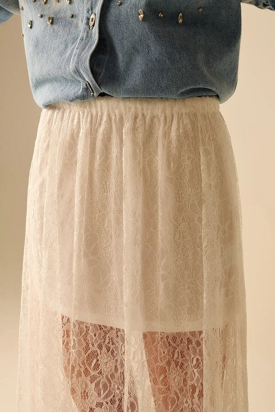 White maxi lace skirt with sequin detail - Skirts