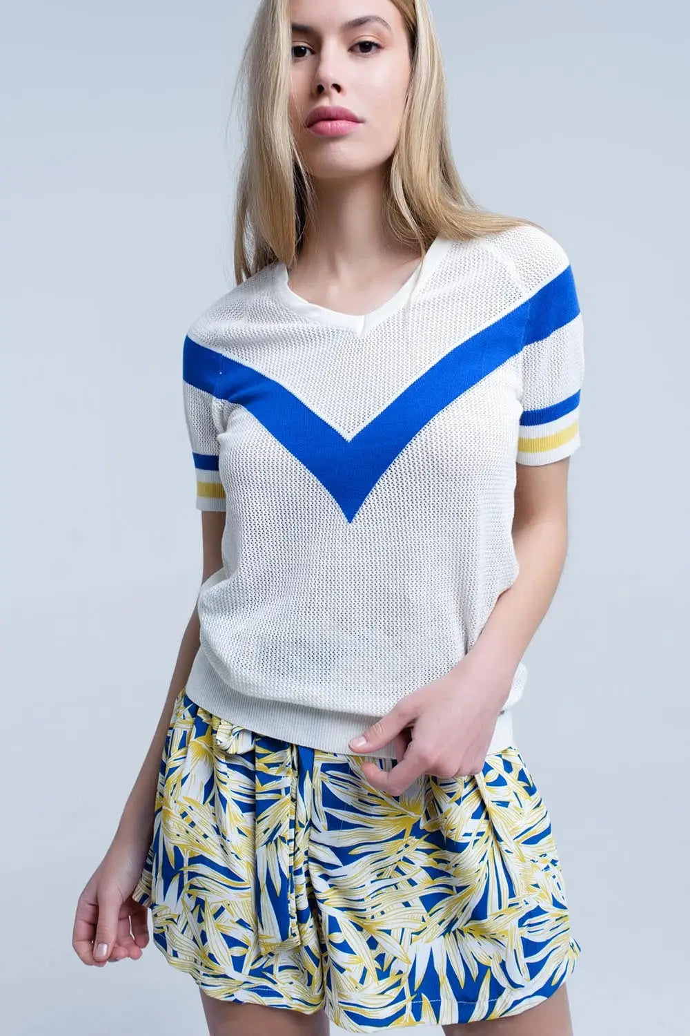 White openwork sweater with blue detail - Sweaters