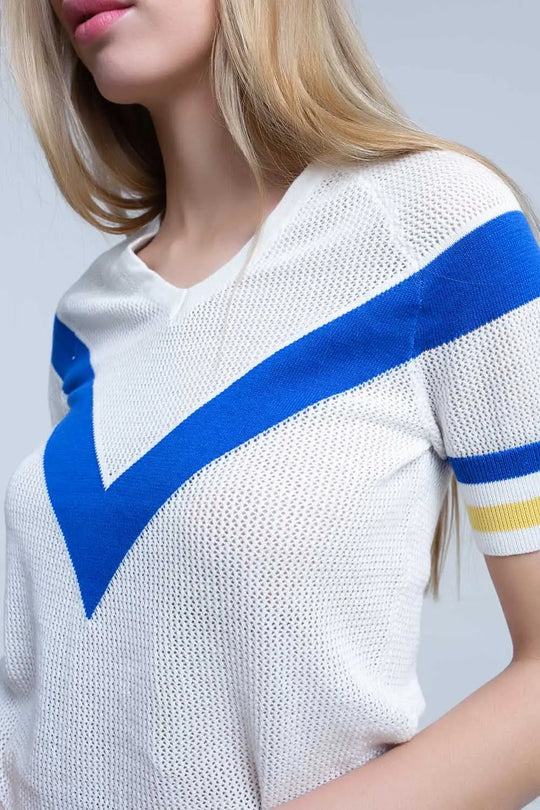 White openwork sweater with blue detail - Sweaters