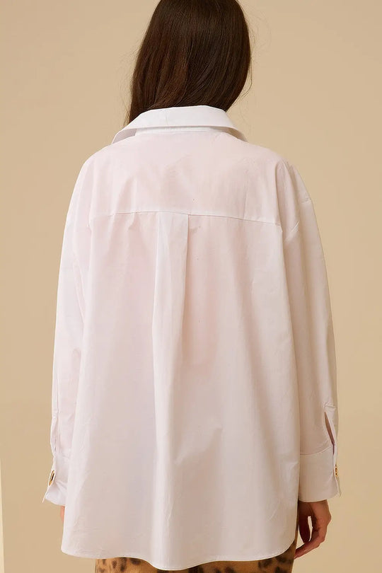 White Oversized Blouse with Gold Heart Buttons - Shirts