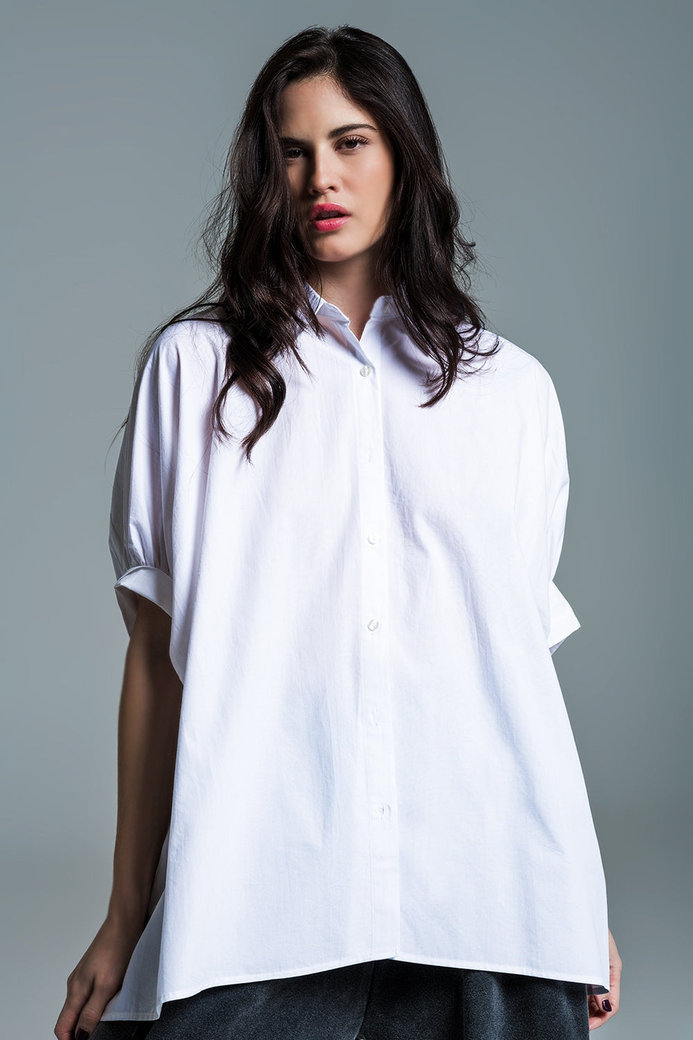 White oversized blouse with short sleeves