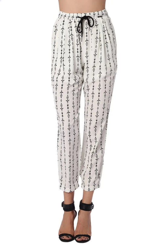 Cream pants with contrast geo-tribal print - Pants