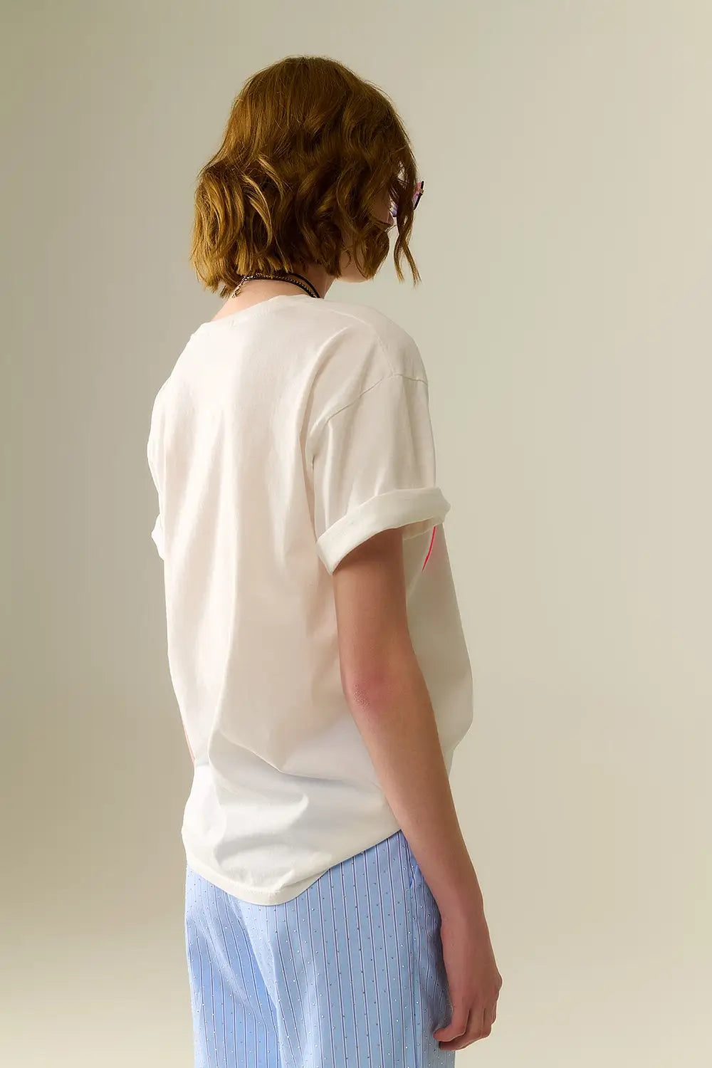 White Paris Relaxed T-shirt with Pink Letters - One Size / White - Tops