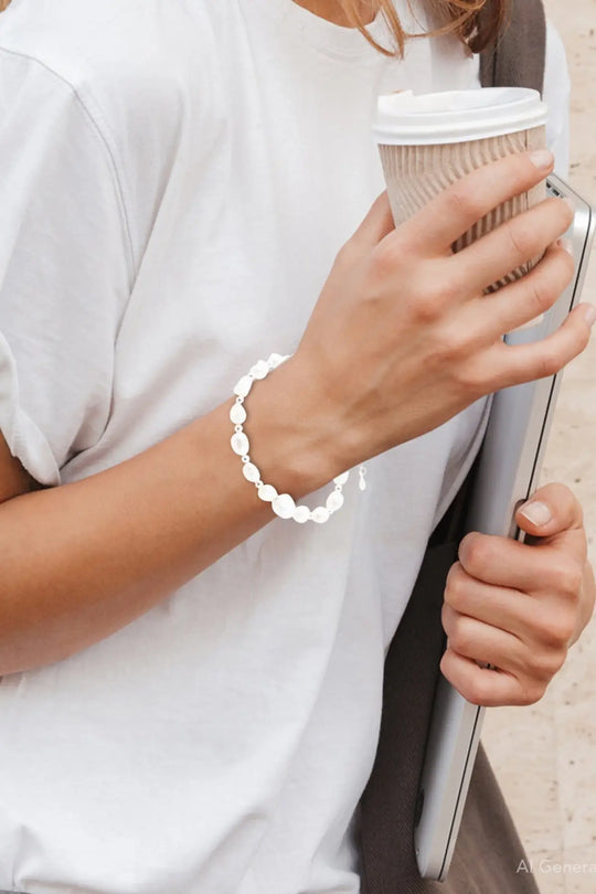 White Pearl Beaded Sterling Silver Bracelet - Bracelets