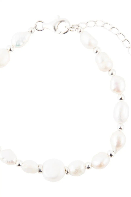 White Pearl Beaded Sterling Silver Bracelet - Bracelets