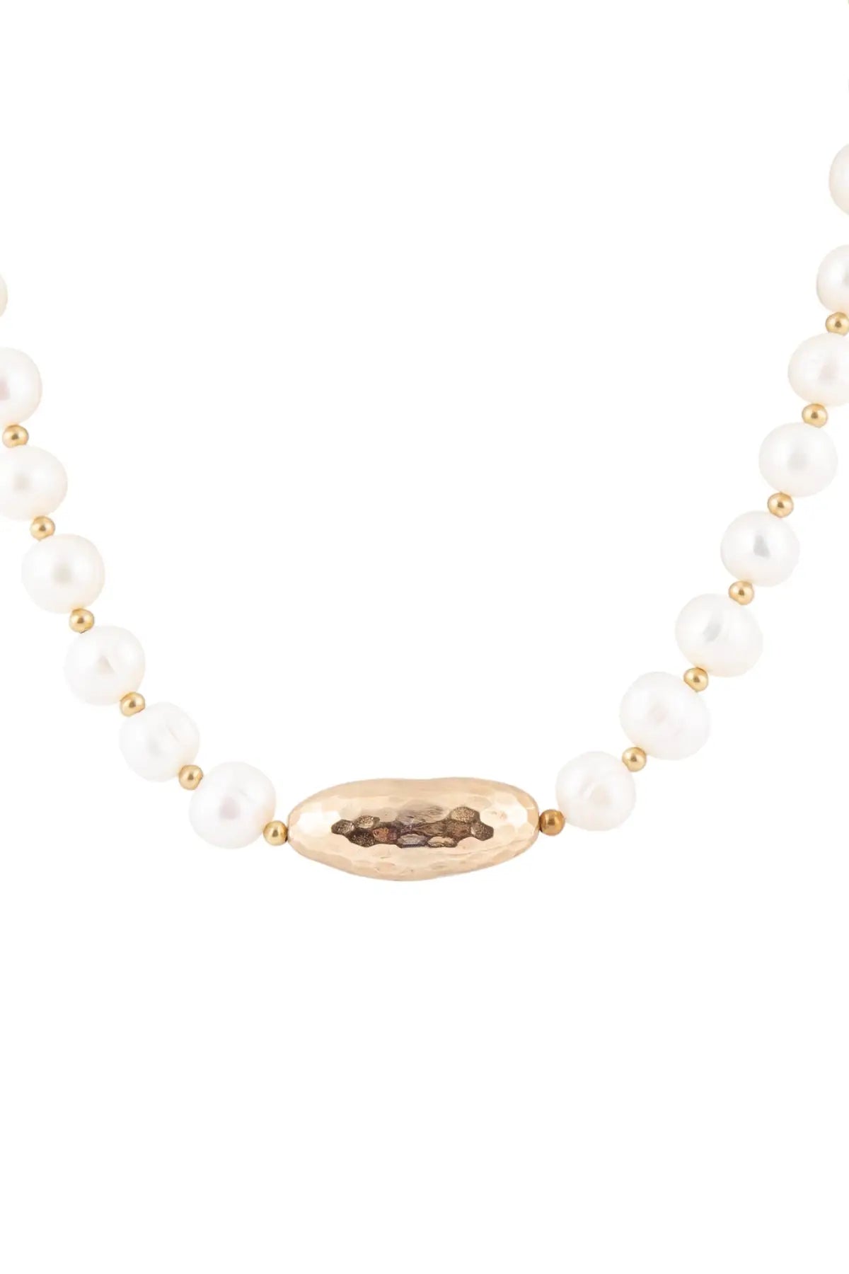White Pearl Golden Beaded Strand Necklace - Necklaces