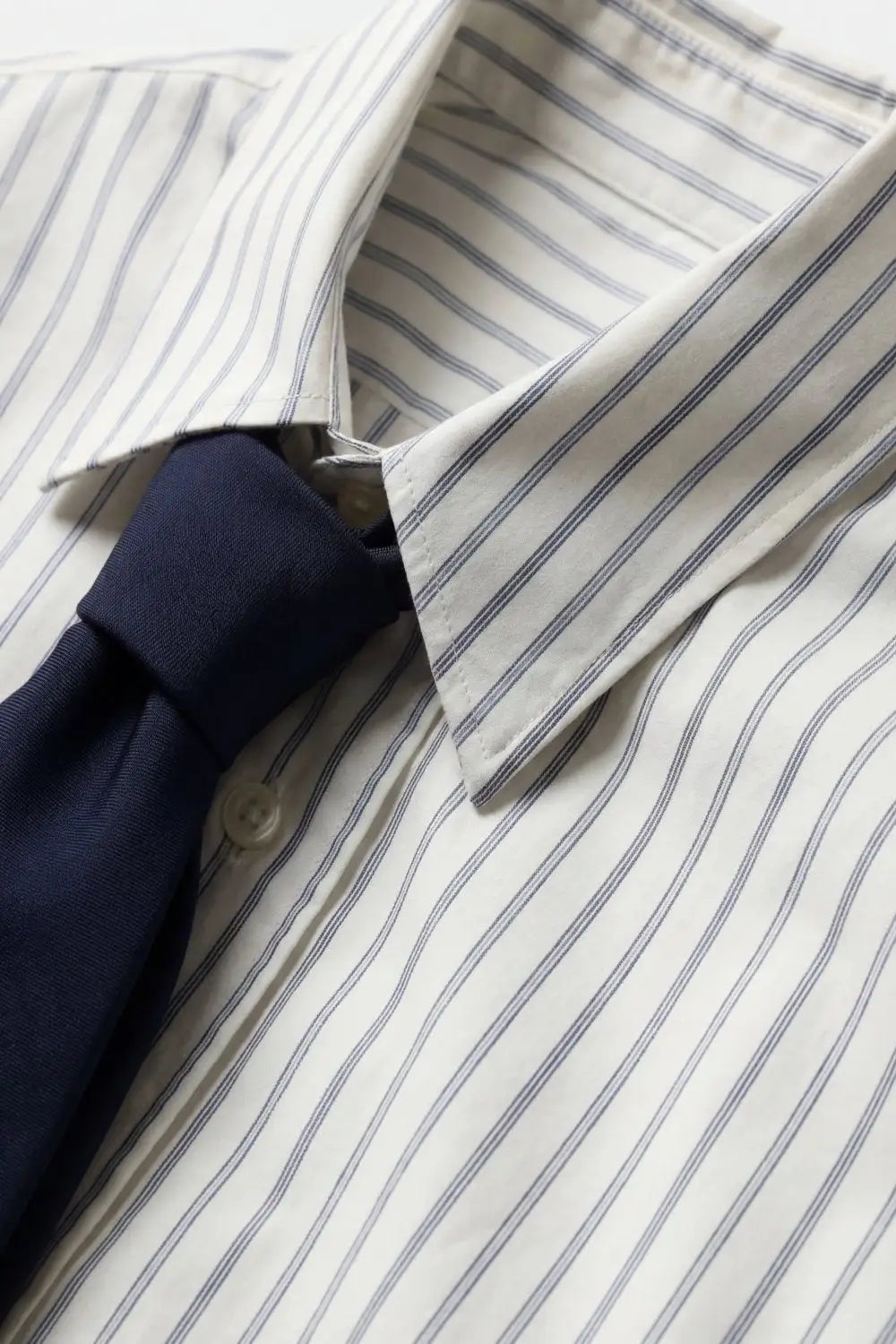 White Pinstripe Button-Down Shirt with Tie Detail - Shirts