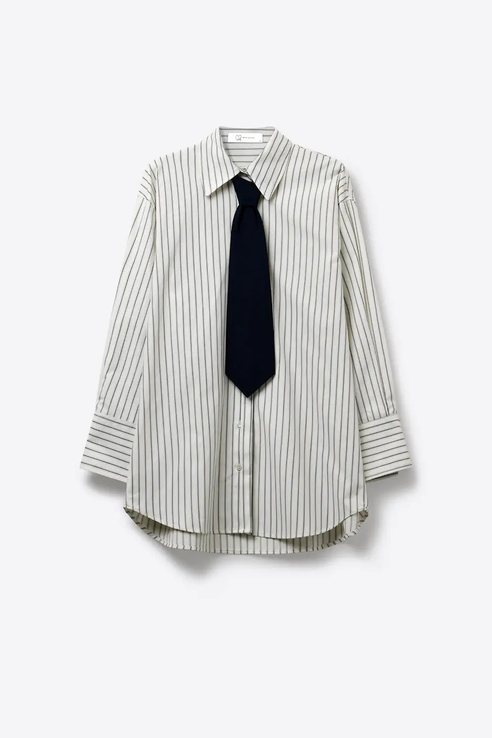 White Pinstripe Button-Down Shirt with Tie Detail - Shirts
