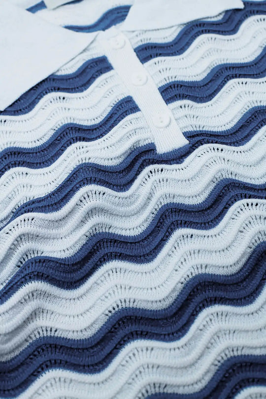 White polo with blue wavy stripes - Sweaters