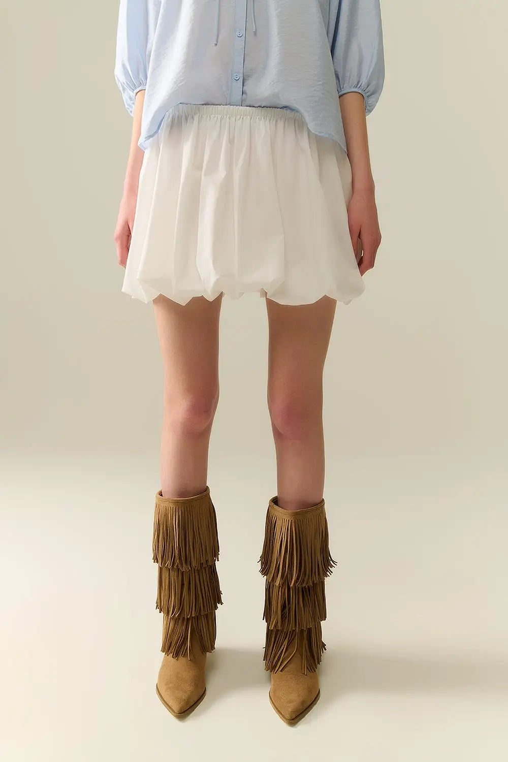 Q2 white poplin balloon miniskirt