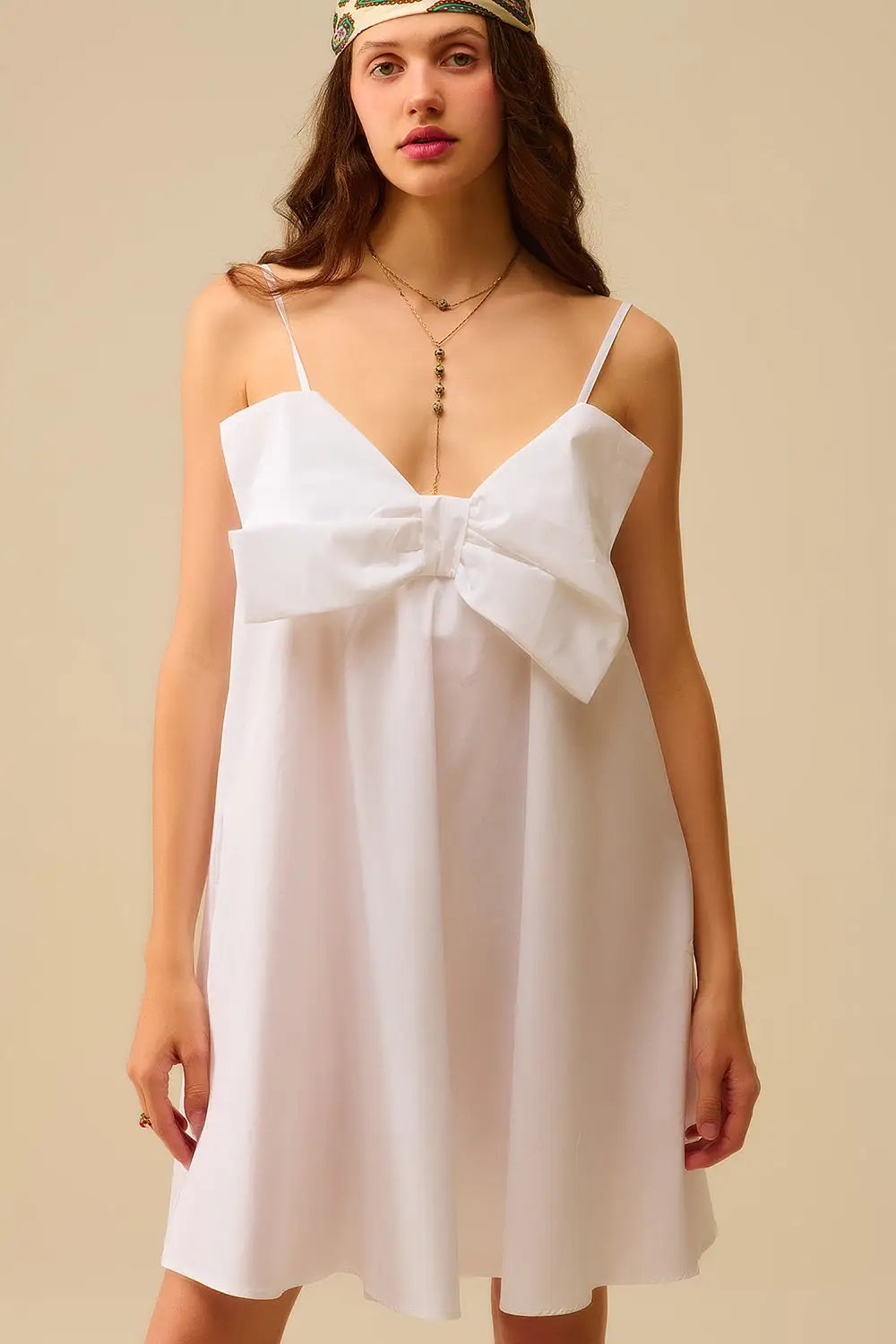 White poplin mini dress with a big bow detail - Dresses