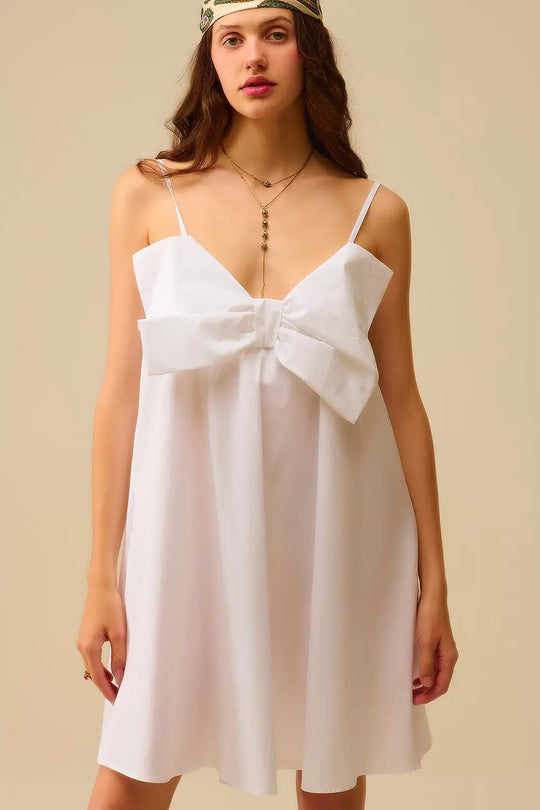 White poplin mini dress with a big bow detail - Dresses