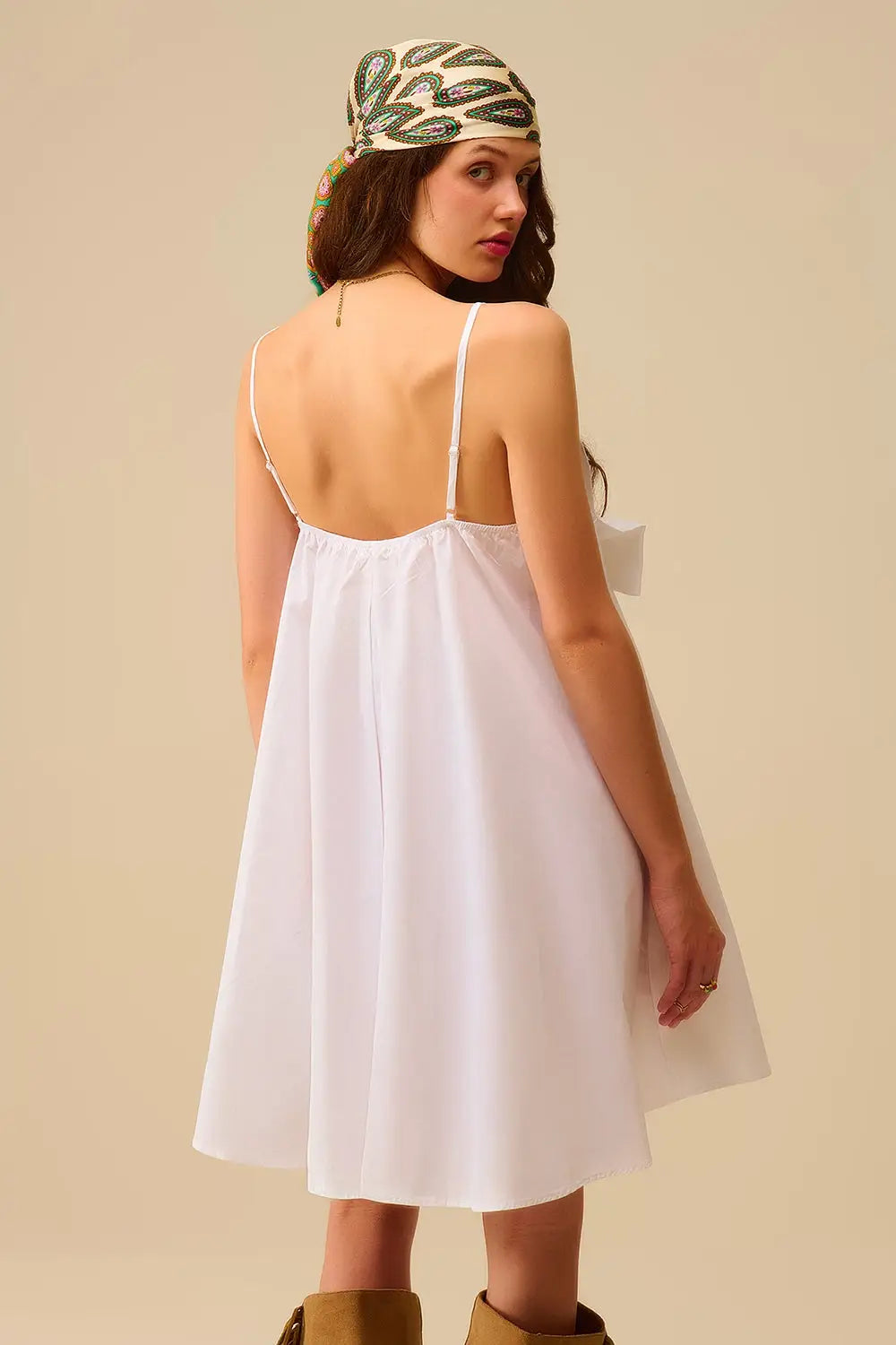 White poplin mini dress with a big bow detail - Dresses