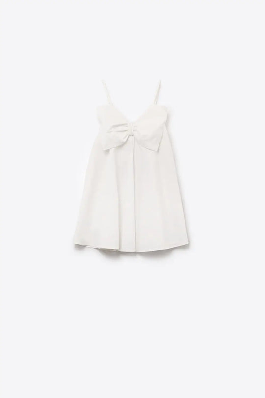 White poplin mini dress with a big bow detail - Dresses