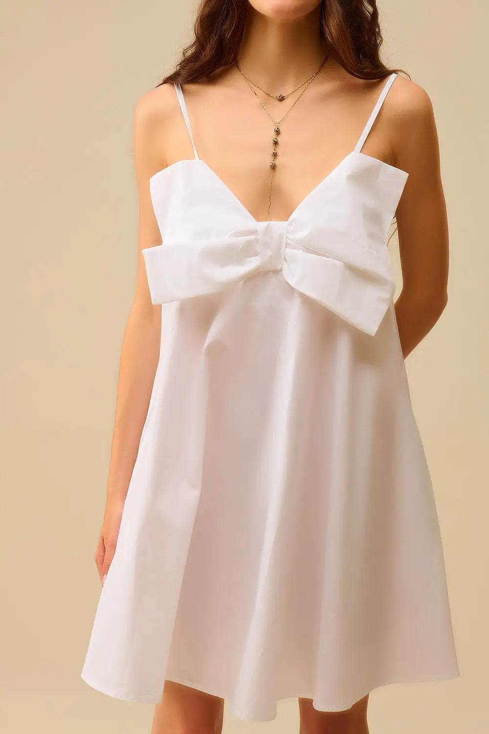 White poplin mini dress with a big bow detail - Dresses