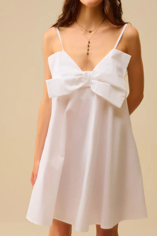 White poplin mini dress with a big bow detail - Dresses