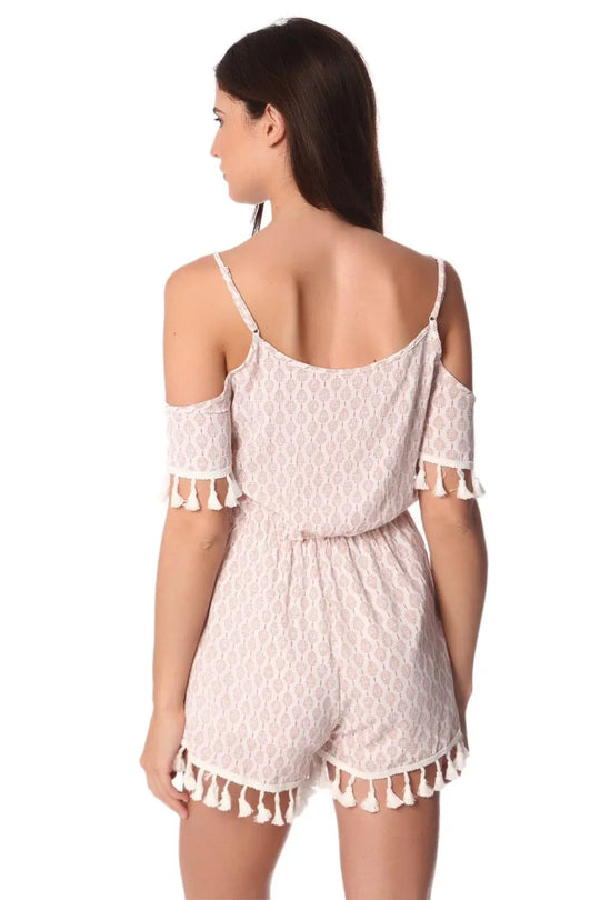 White printed romper with cold shoulder - Pants