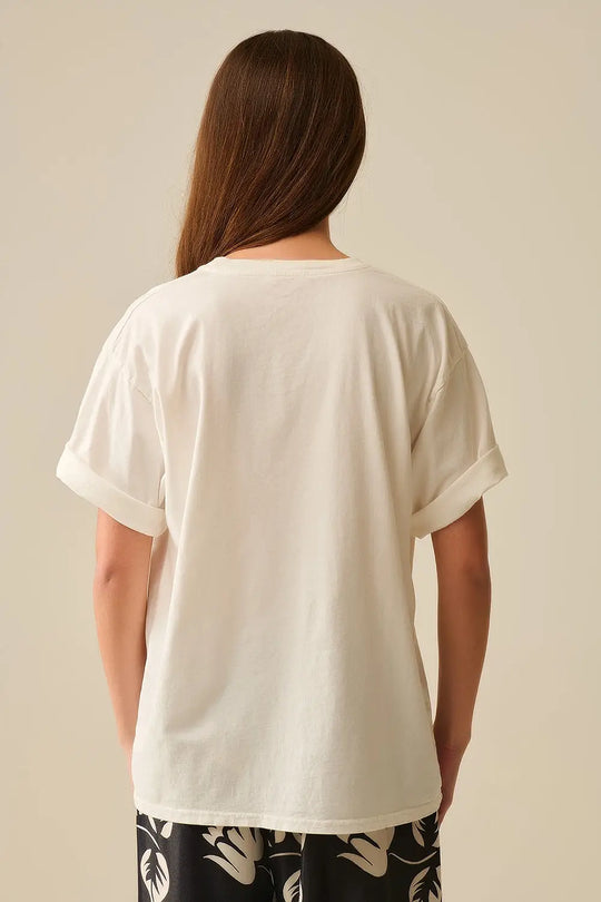 White Relaxed CIAO T-Shirt With Green Letters - One Size / White - Tops