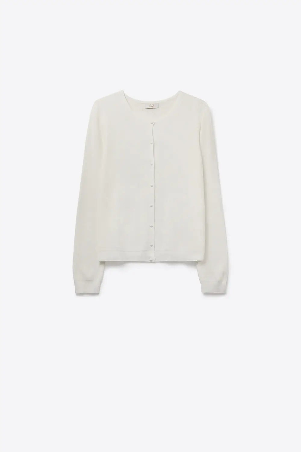 Q2 White Ribbed Knit Cardigan with Mother-of-Pearl Buttons