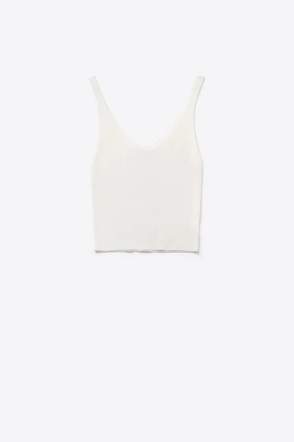 White ribbed knit top with V-neck and spaghetti straps - One Size / White - Sweaters