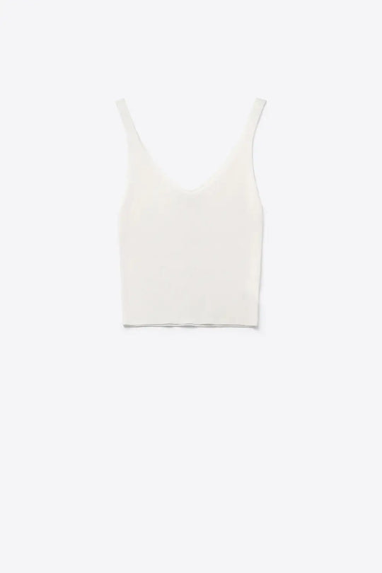 White ribbed knit top with V-neck and spaghetti straps - One Size / White - Sweaters