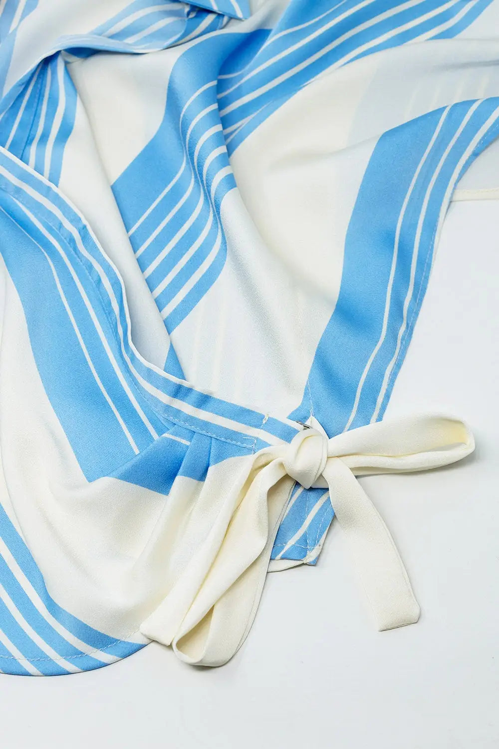 White satin Shirt Tied At Side With V-neck - Shirts