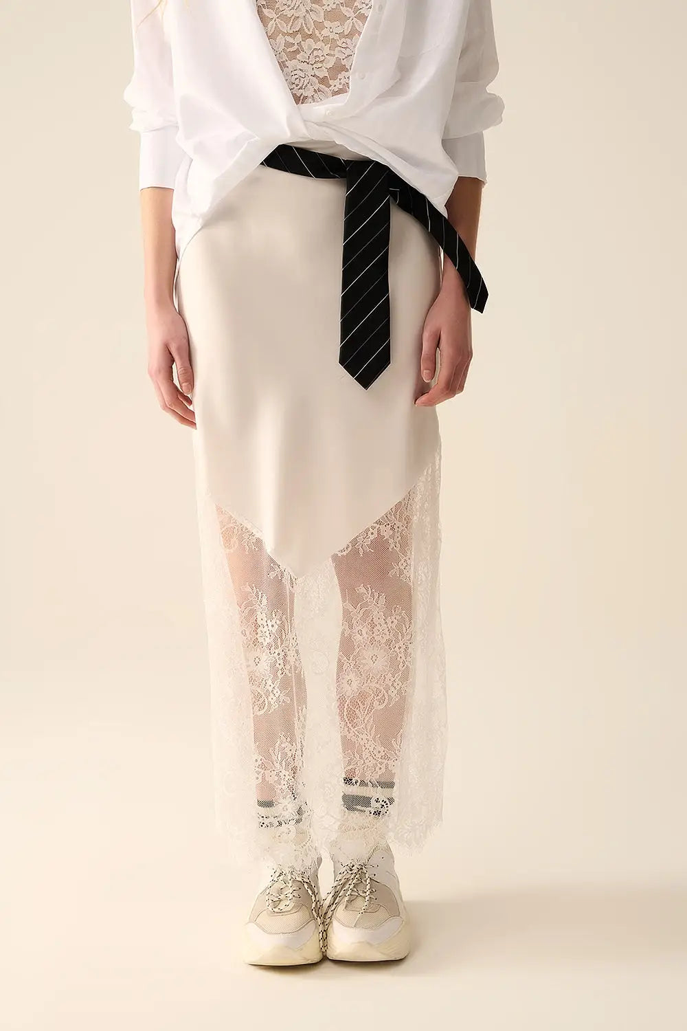white satin skirt with lace at the bottom - Skirts
