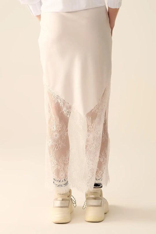 white satin skirt with lace at the bottom - Skirts