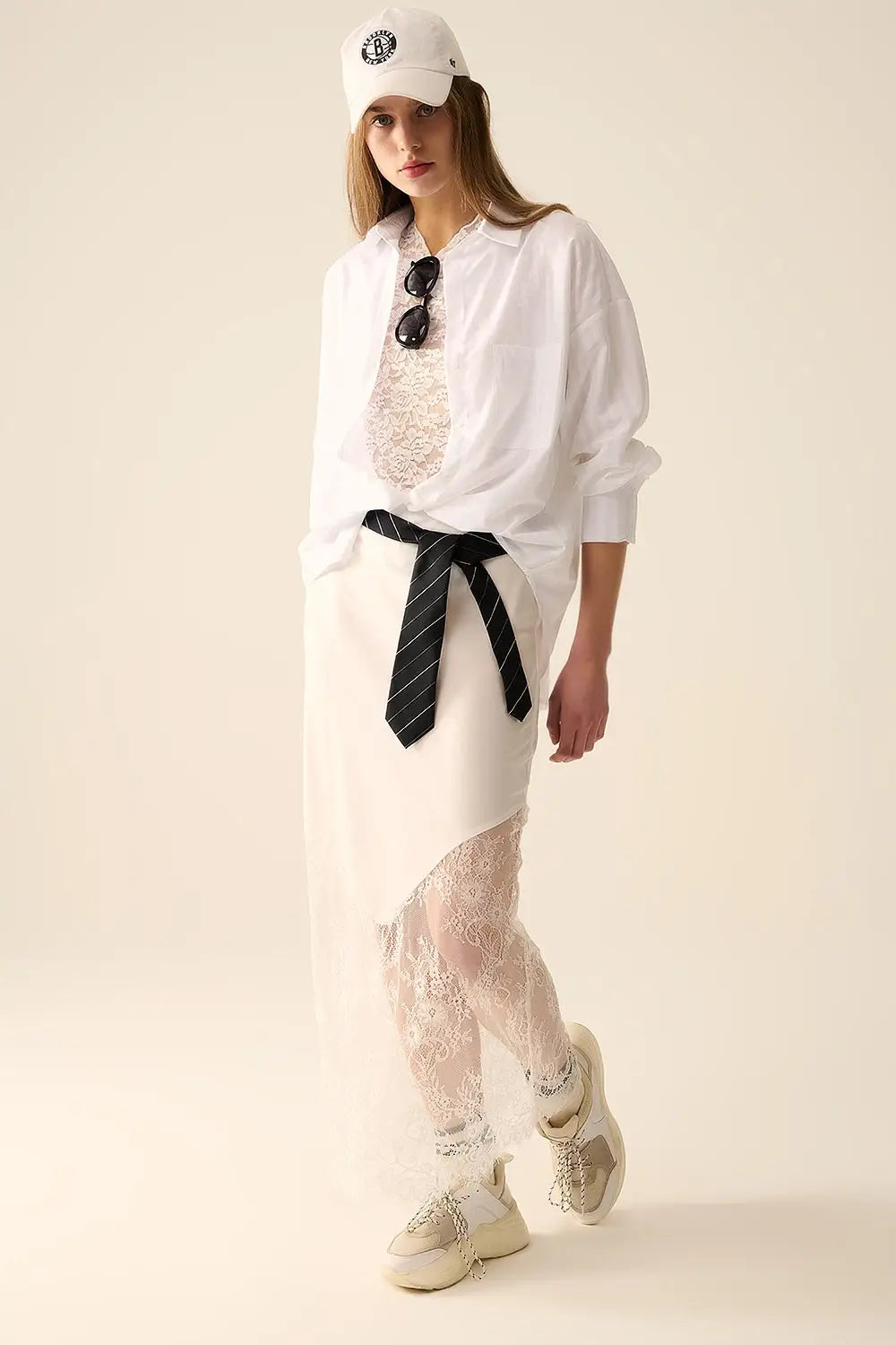 white satin skirt with lace at the bottom - Skirts