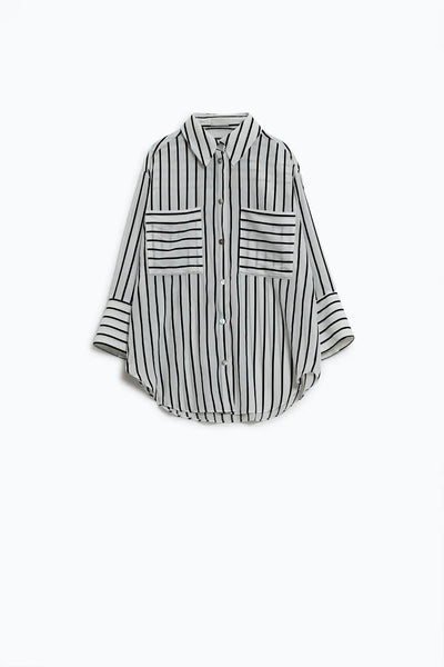 White shirt with black stripes and chest pockets - One Size / White - Shirts
