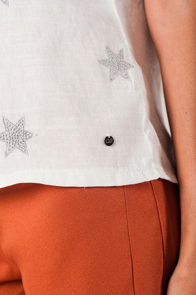 White shirt with embroidered silver stars