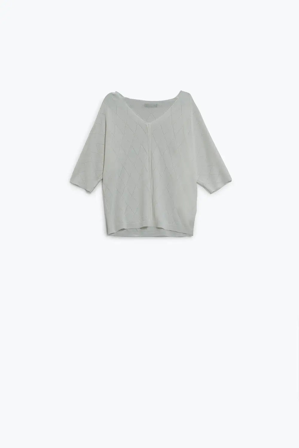 Q2 White Short Sleeve Sweater With Argyle Pattern