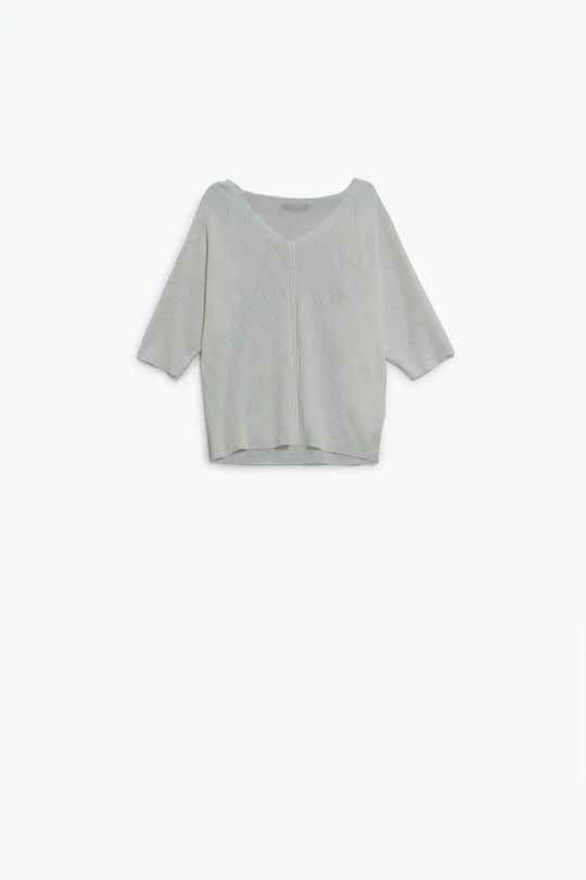 Q2 White Short Sleeve Sweater With Argyle Pattern