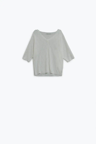 Q2 White Short Sleeve Sweater With Argyle Pattern