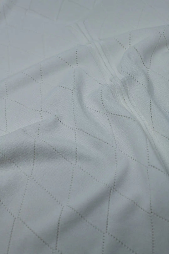 White Short Sleeve Sweater With Argyle Pattern - One Size / White - Sweaters