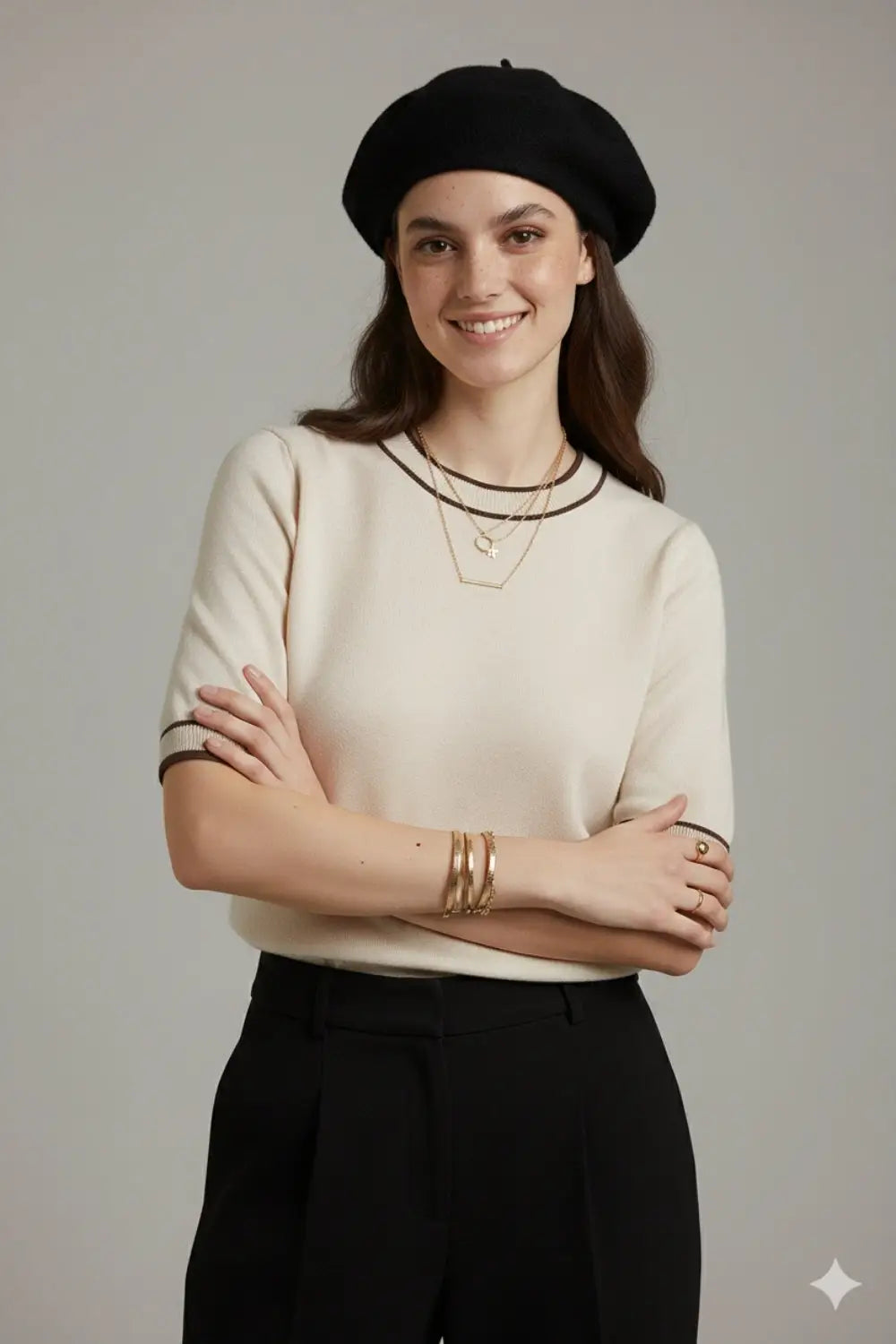 White short sleeve sweater with black line detail - One Size / White