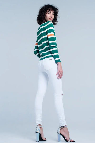 White skinny jeans with ripped knees detail - Jeans