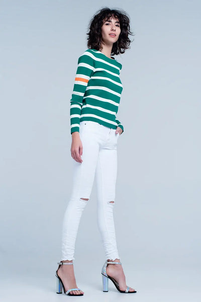 White skinny jeans with ripped knees detail - Jeans