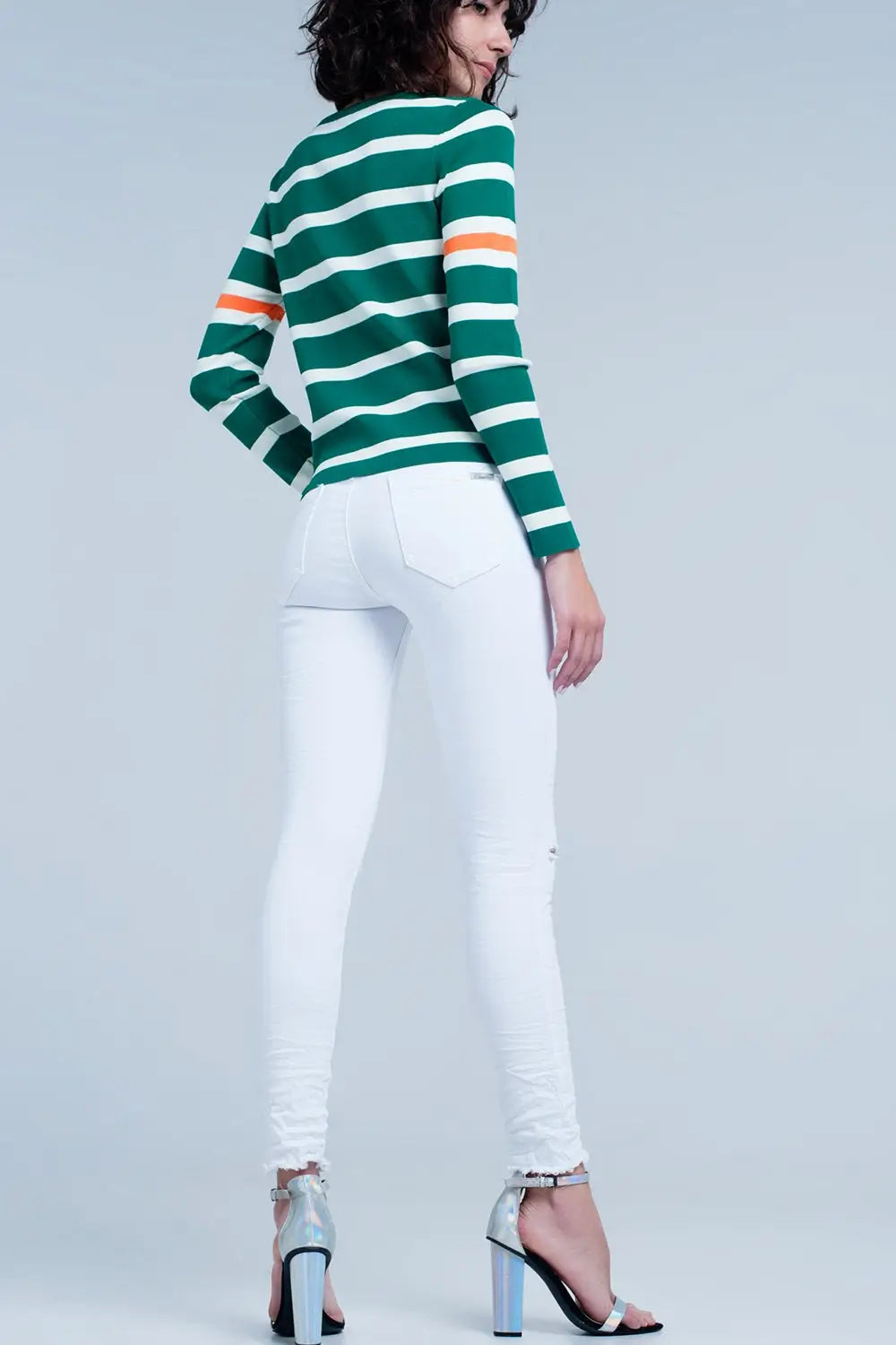 White skinny jeans with ripped knees detail - Jeans