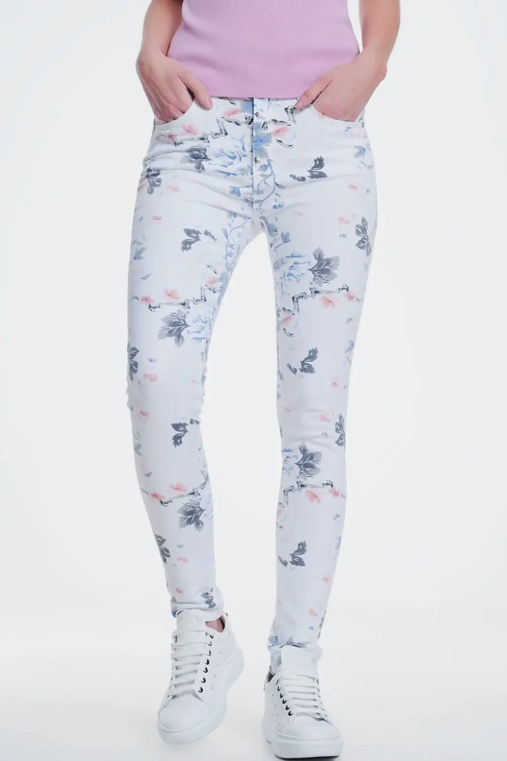 white skinny pants with floral print - Jeans