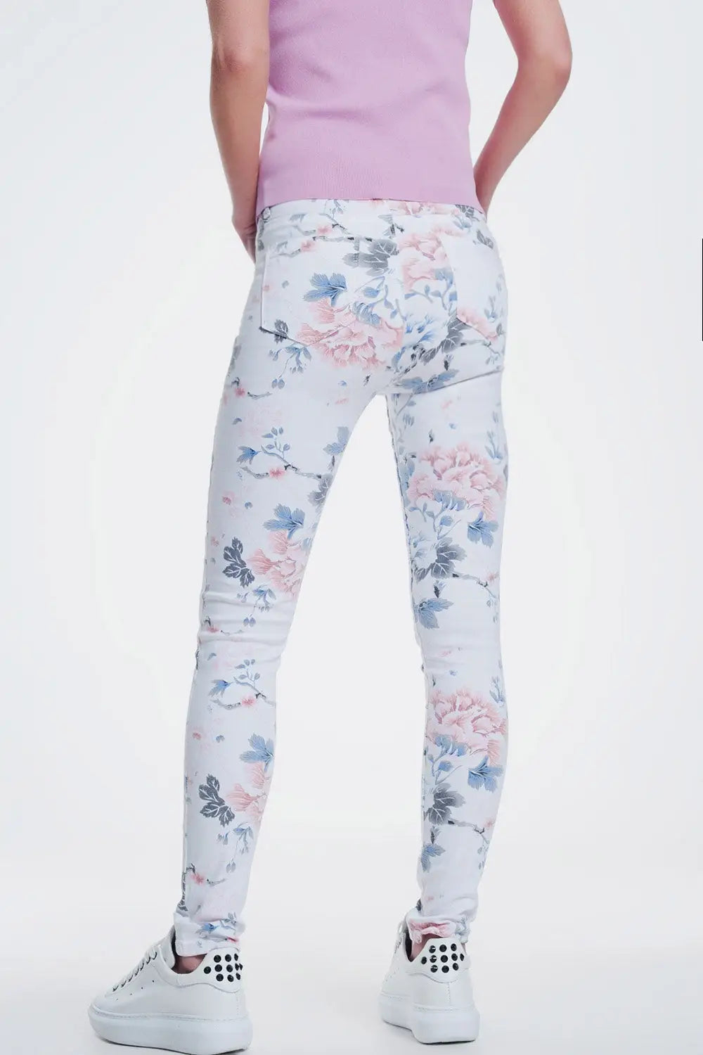 white skinny pants with floral print - Jeans
