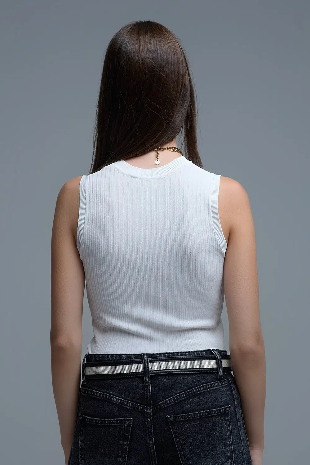 White Sleeveless Ribbed knitted Top - One Size / White - Tops