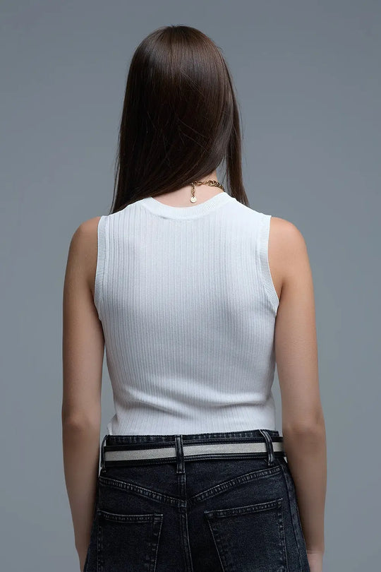 White Sleeveless Ribbed knitted Top - One Size / White - Tops